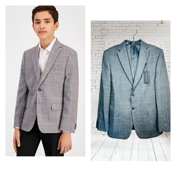 Michael Kors Big Boys Size 20R Gray Windowpane Plaid Sport Coat Blazer New With